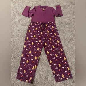 L.L. Bean Women's Large Cozy flannel Pajama Set maroon, holiday dog print